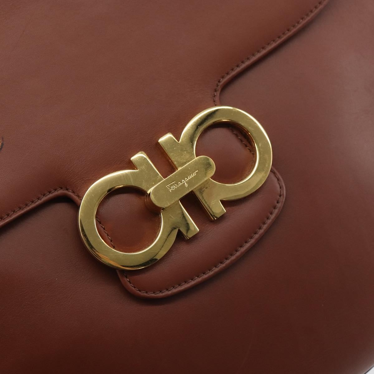 Salvatore Ferragamo Gancini Shoulder Bag Leather, BROWN, LEATHER, Shoulder bag
