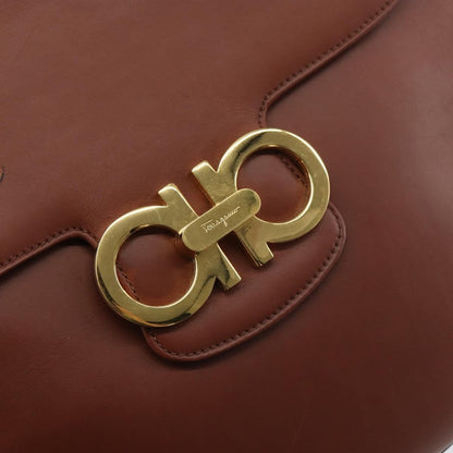 Salvatore Ferragamo Gancini Shoulder Bag Leather, BROWN, LEATHER, Shoulder bag