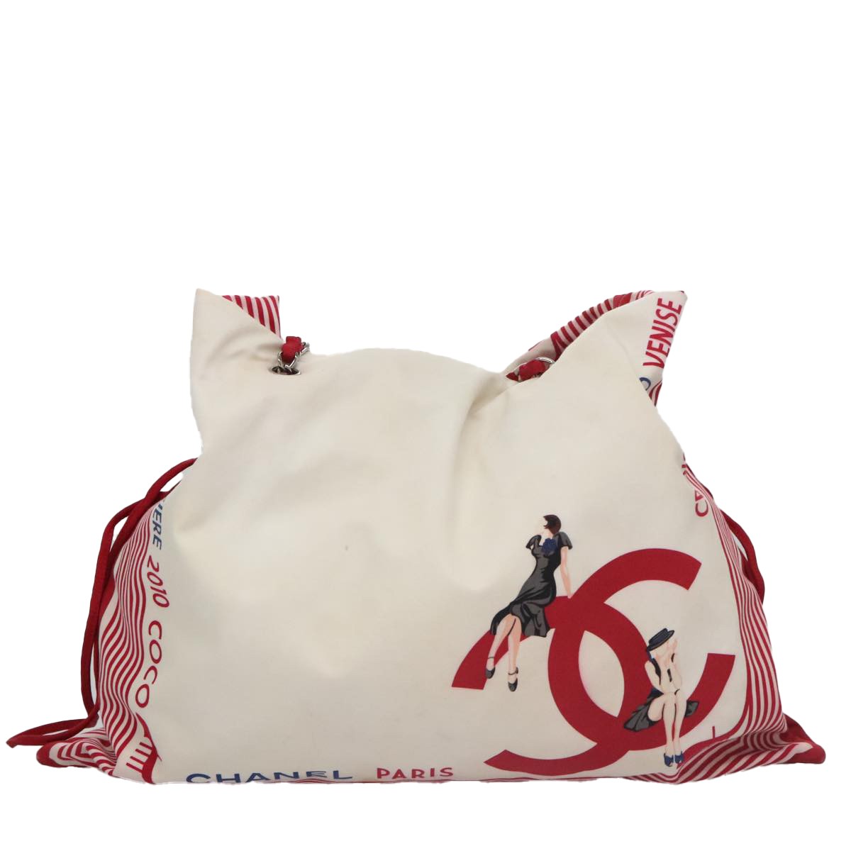 Chanel Paris-Venice Bon Bon Tote Printed Canvas, WHITE, NYLON, Tote bag