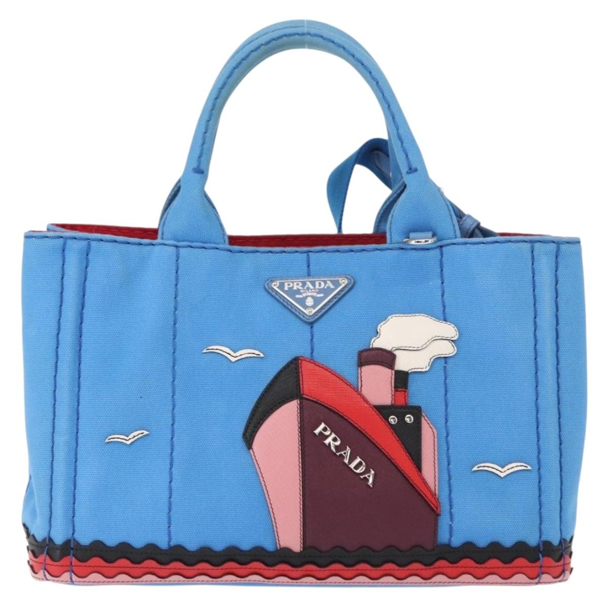 Prada Canapa Convertible Tote Canvas with Applique, BLUE, CANVAS, Tote bag