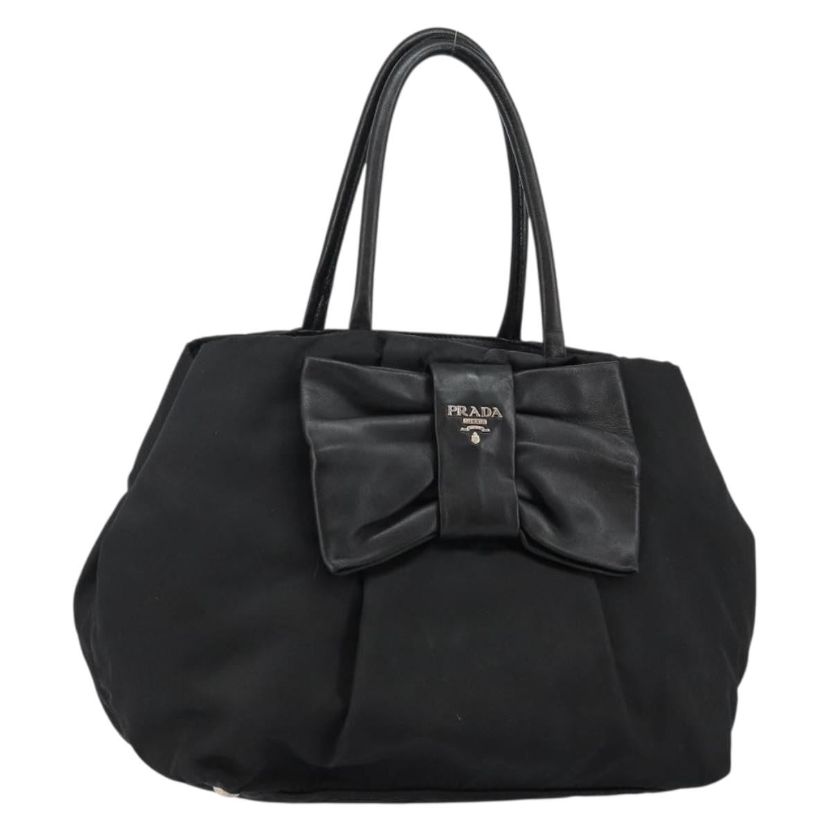 Prada Bow Tote Tessuto with Leather, BLACK, NYLON, Tote bag
