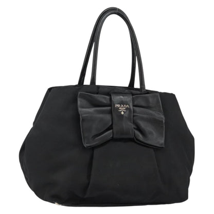 Prada Bow Tote Tessuto with Leather, BLACK, NYLON, Tote bag