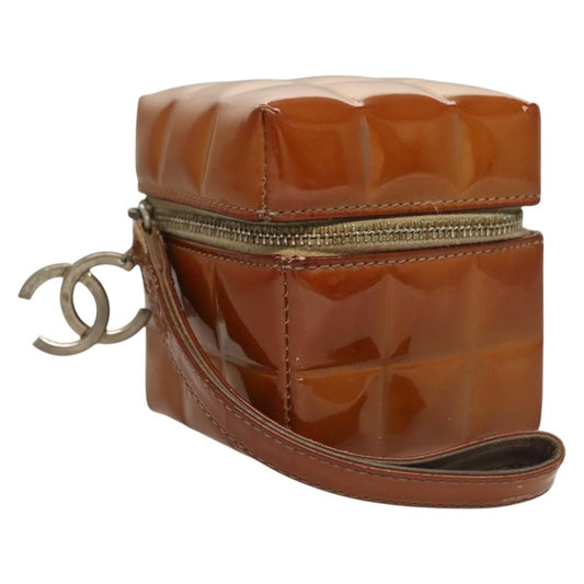 Chanel Rubiks Cube Wristlet Quilted Patent, BROWN, PATENT_LEATHER, Clutche & pouche