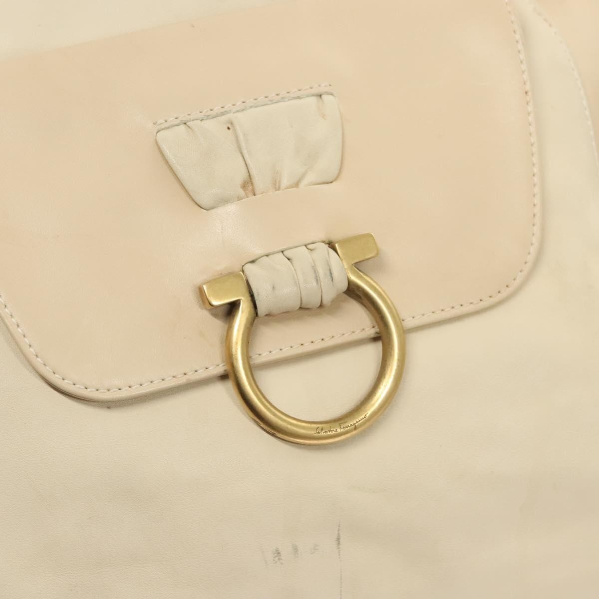 Salvatore Ferragamo Gancini Shoulder Bag Leather, WHITE, LEATHER, Handbag