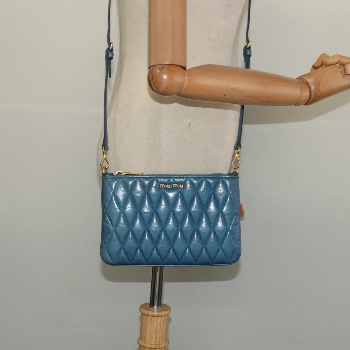 Miu Miu Zip Wristlet Pouch Matelasse Leather, BLUE, LEATHER, Clutche & pouche