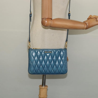 Miu Miu Zip Wristlet Pouch Matelasse Leather, BLUE, LEATHER, Clutche & pouche