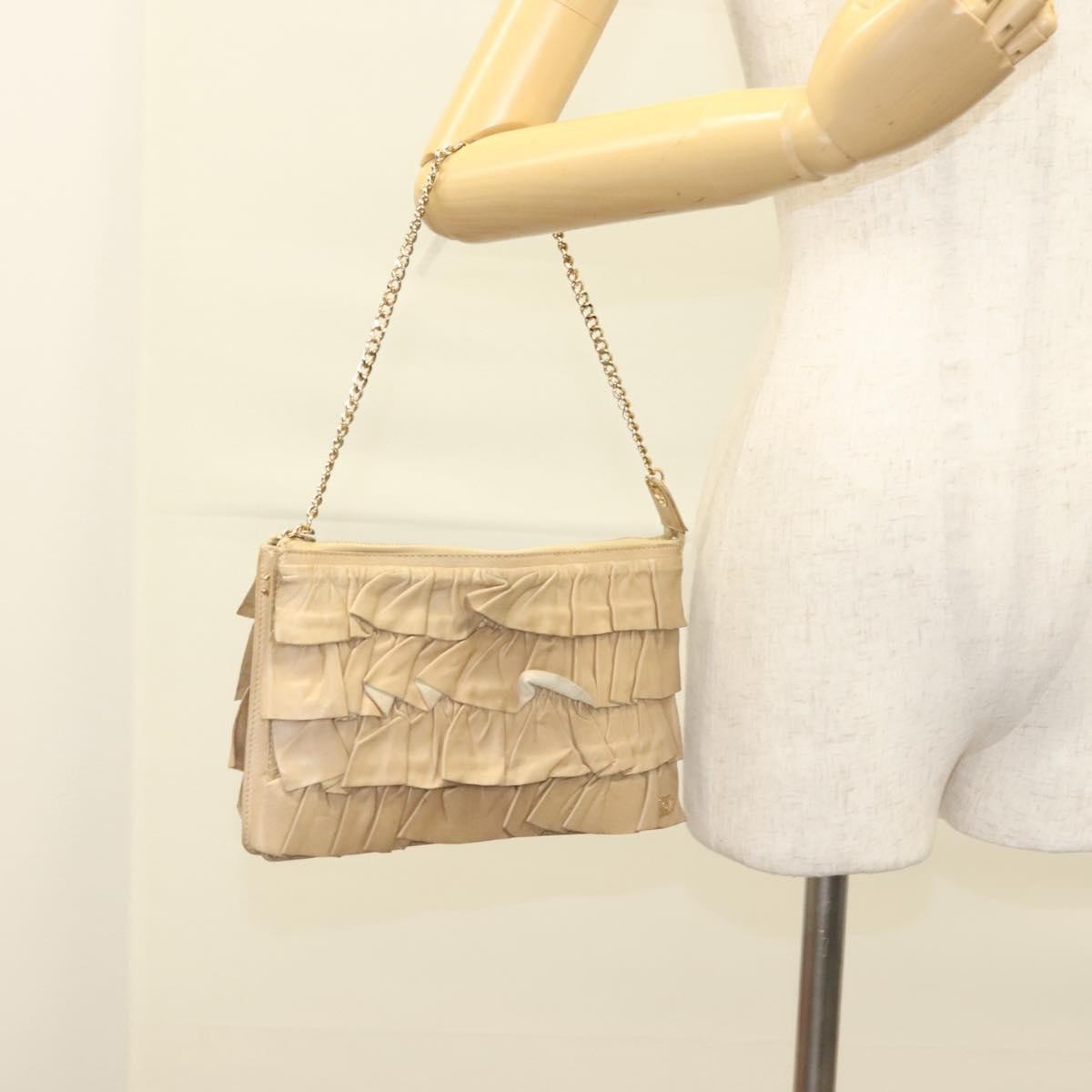 Chanel Ruffle Chain Pochette Lambskin, BEIGE, LEATHER, Clutche & pouche
