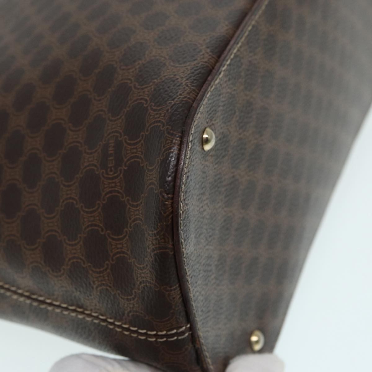 Celine Vintage Macadam Handbag Canvas, BROWN, CANVAS, Handbag