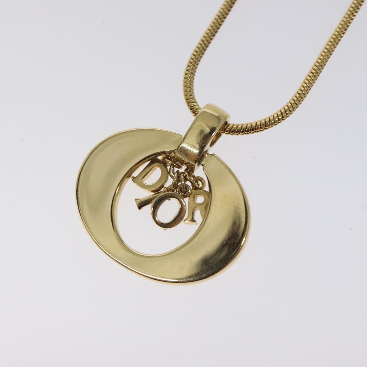 Christian Dior Round Logo Pendant Necklace Metal, GOLD, METAL, Necklace