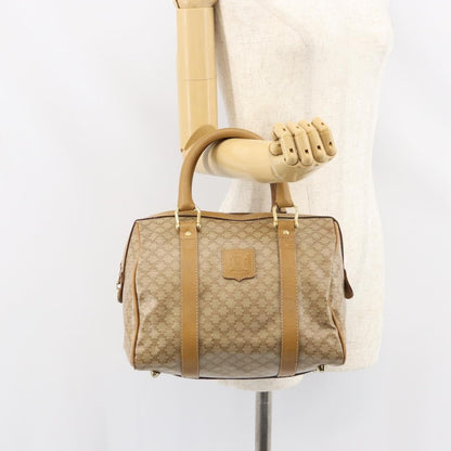 Celine Vintage Macadam Handbag Canvas and Leather, BEIGE, CANVAS, Handbag
