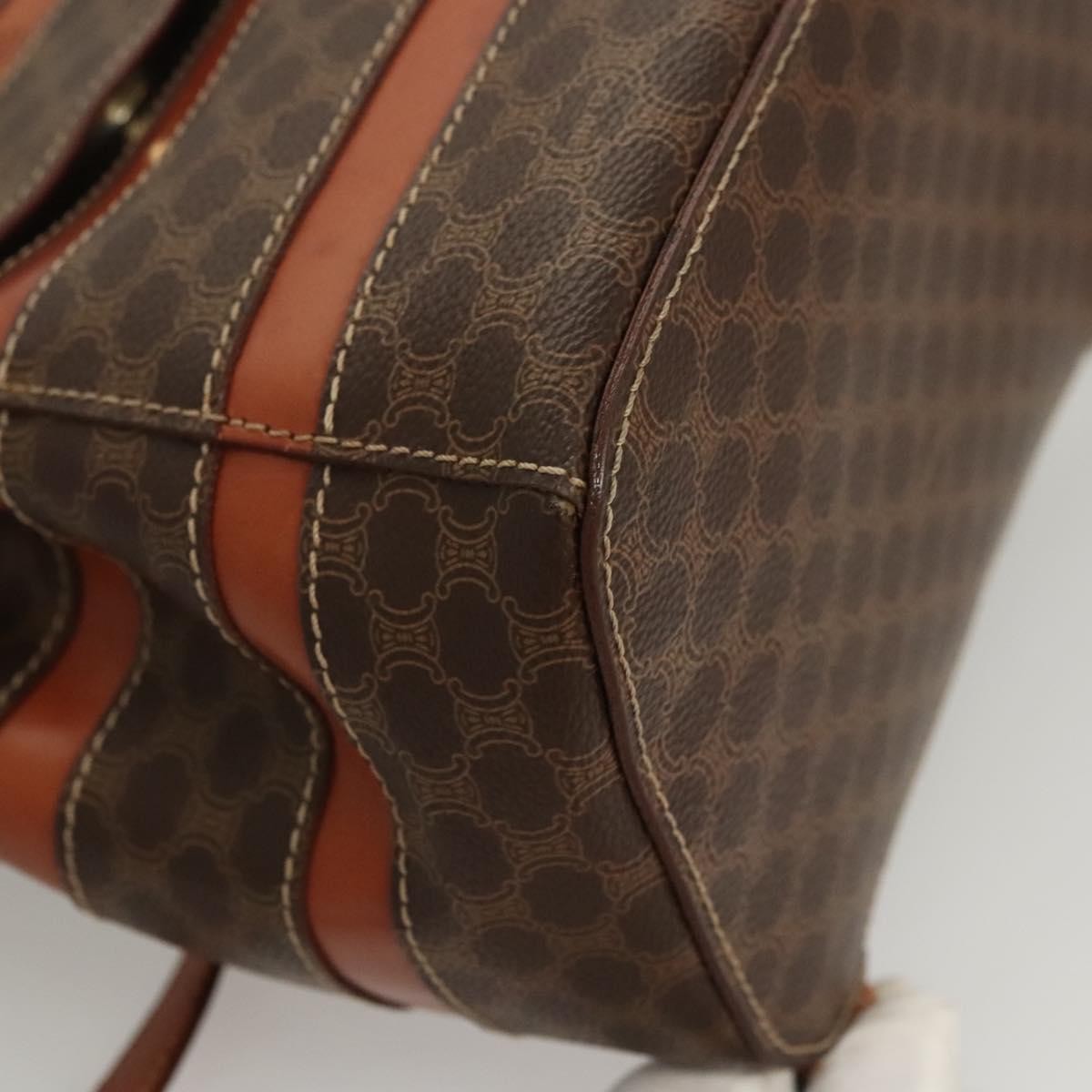 Celine Vintage Drawstring Flap Backpack Macadam Coated Canvas, BROWN, CANVAS, Backpack