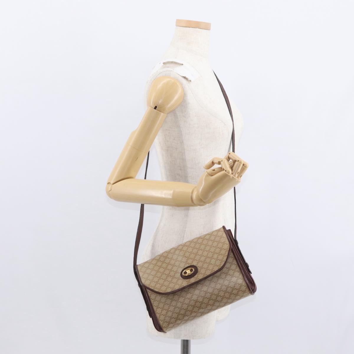 Celine Vintage Macadam Shoulder Bag Canvas and Leather, BEIGE, CANVAS, Shoulder bag