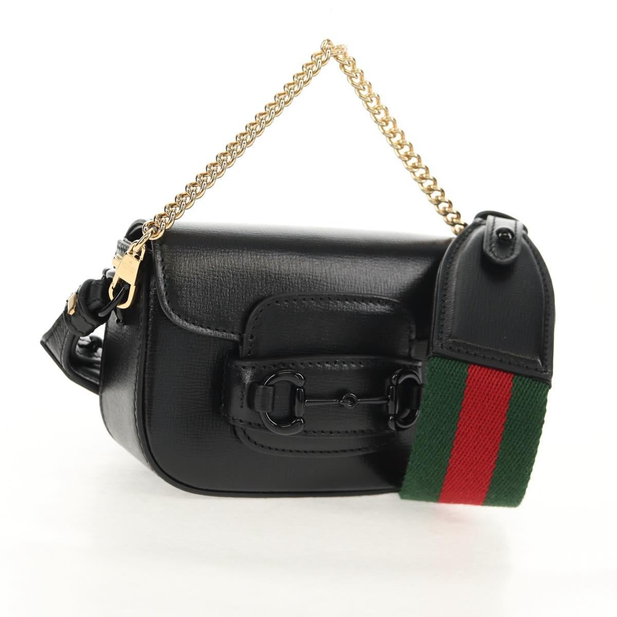 Gucci Vintage Horsebit Shoulder bag Leather, BLACK, LEATHER, Shoulder bag