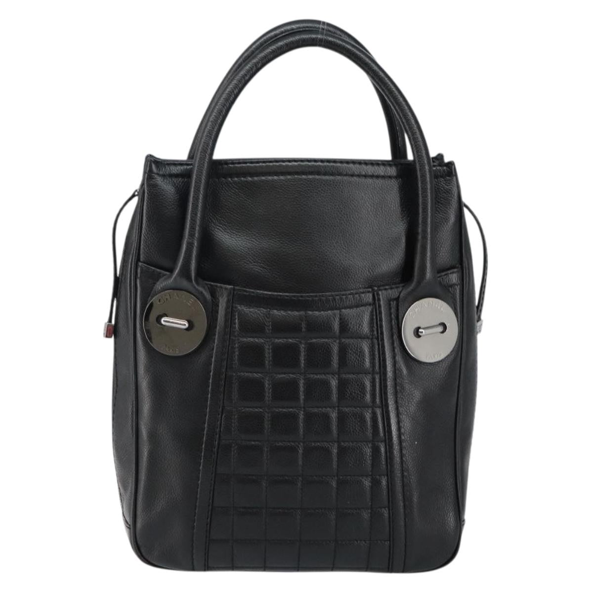 Chanel Vintage Button Tote Quilted Caviar, BLACK, LEATHER, Tote bag