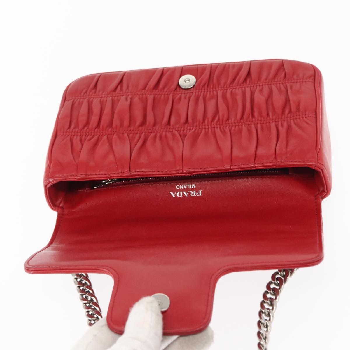 Prada Gaufre Chain Flap Shoulder Bag Nappa Leather, RED, LEATHER, Shoulder bag