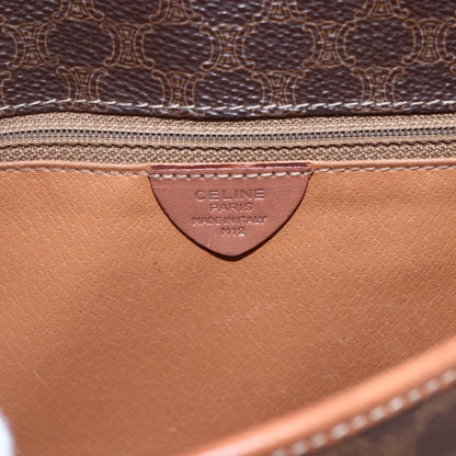 Celine Vintage Macadam Circle Logo Shoulder Bag Canvas and Leather, BROWN, CANVAS, Shoulder bag