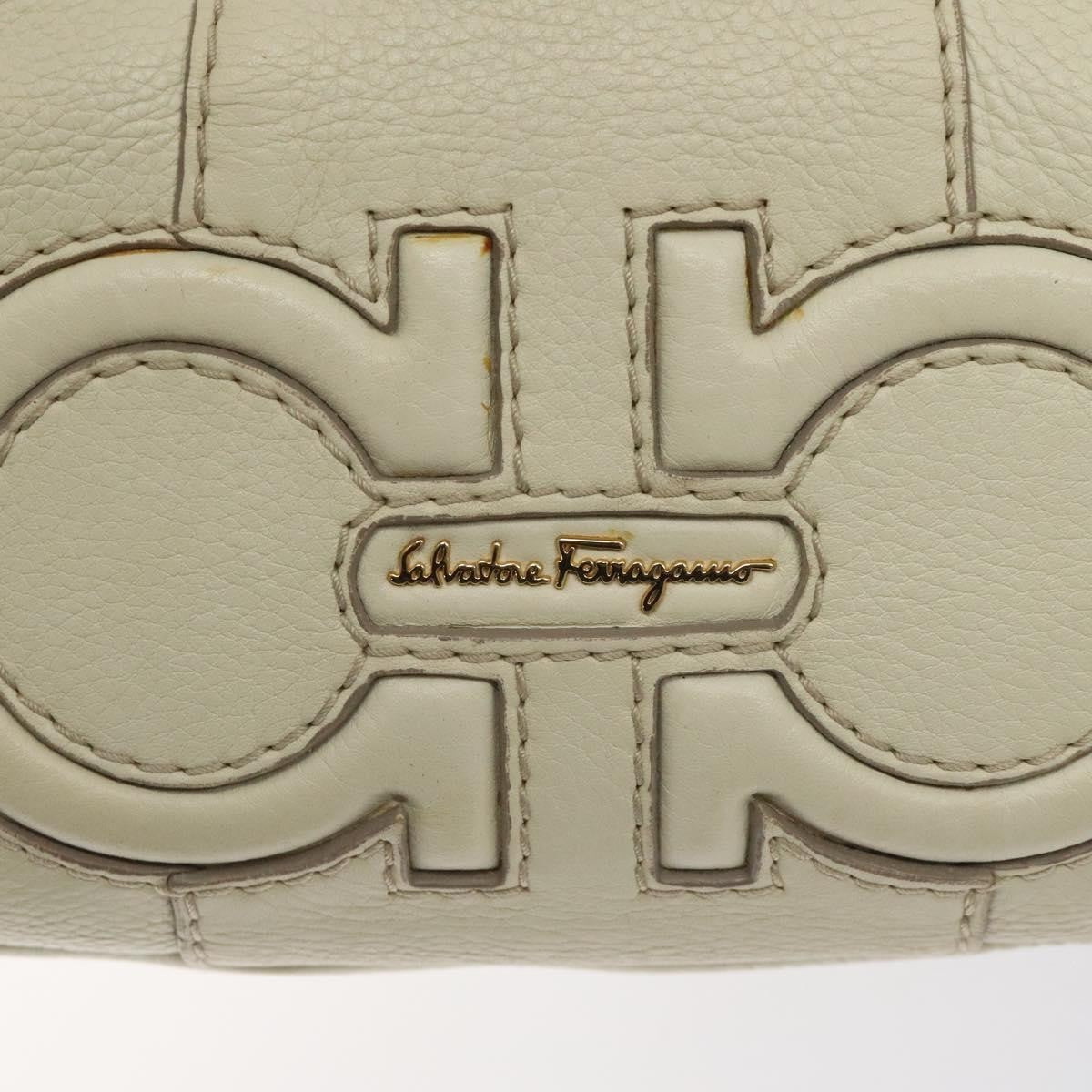 Salvatore Ferragamo Gancini Hobo Stitched Leather, WHITE, LEATHER, Handbag