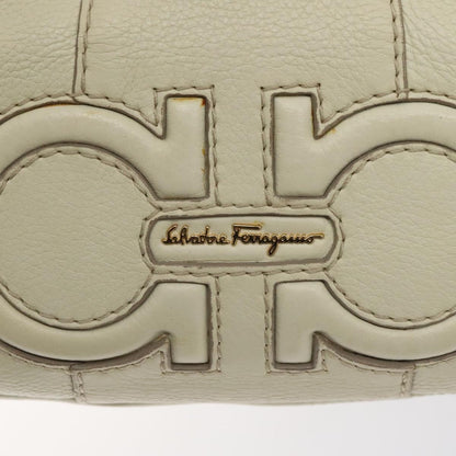 Salvatore Ferragamo Gancini Hobo Stitched Leather, WHITE, LEATHER, Handbag