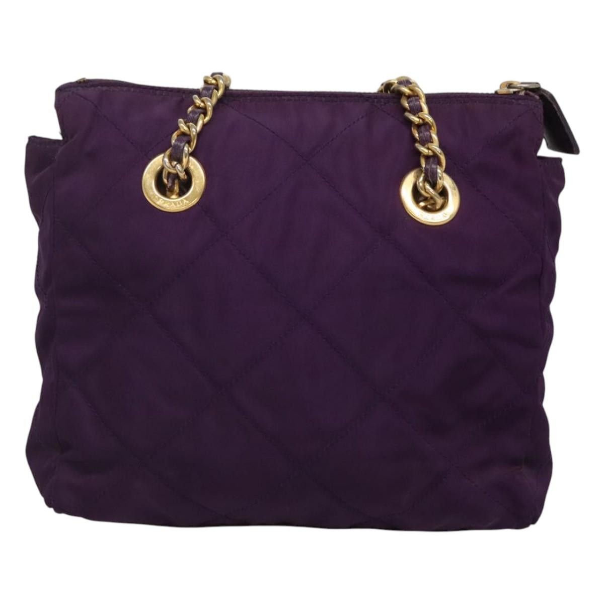 Prada Chain Shoulder Bag Quilted Tessuto, PURPLE, NYLON, Shoulder bag