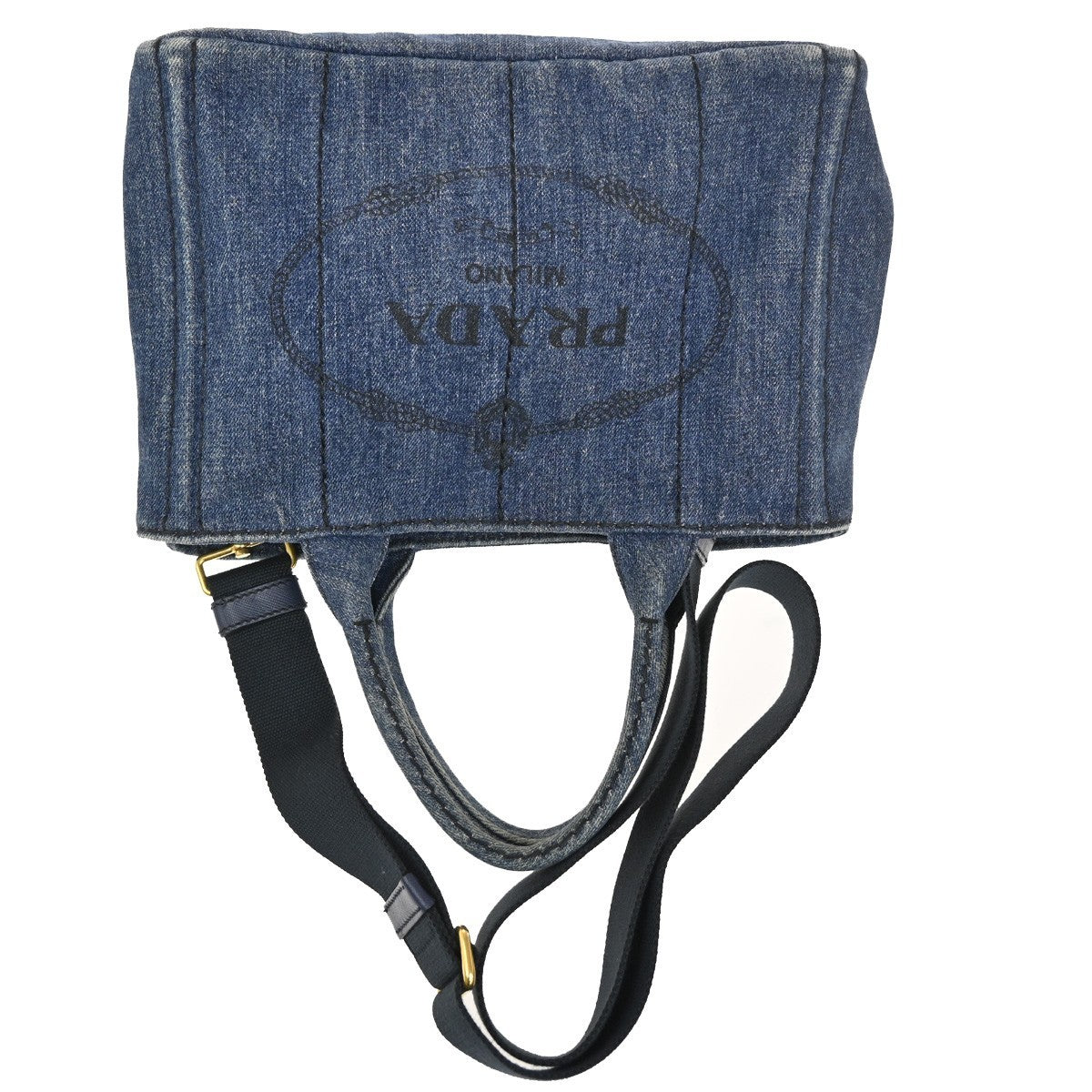 Prada Canapa Convertible Tote Denim, BLUE, DENIM_JEANS, Tote bag