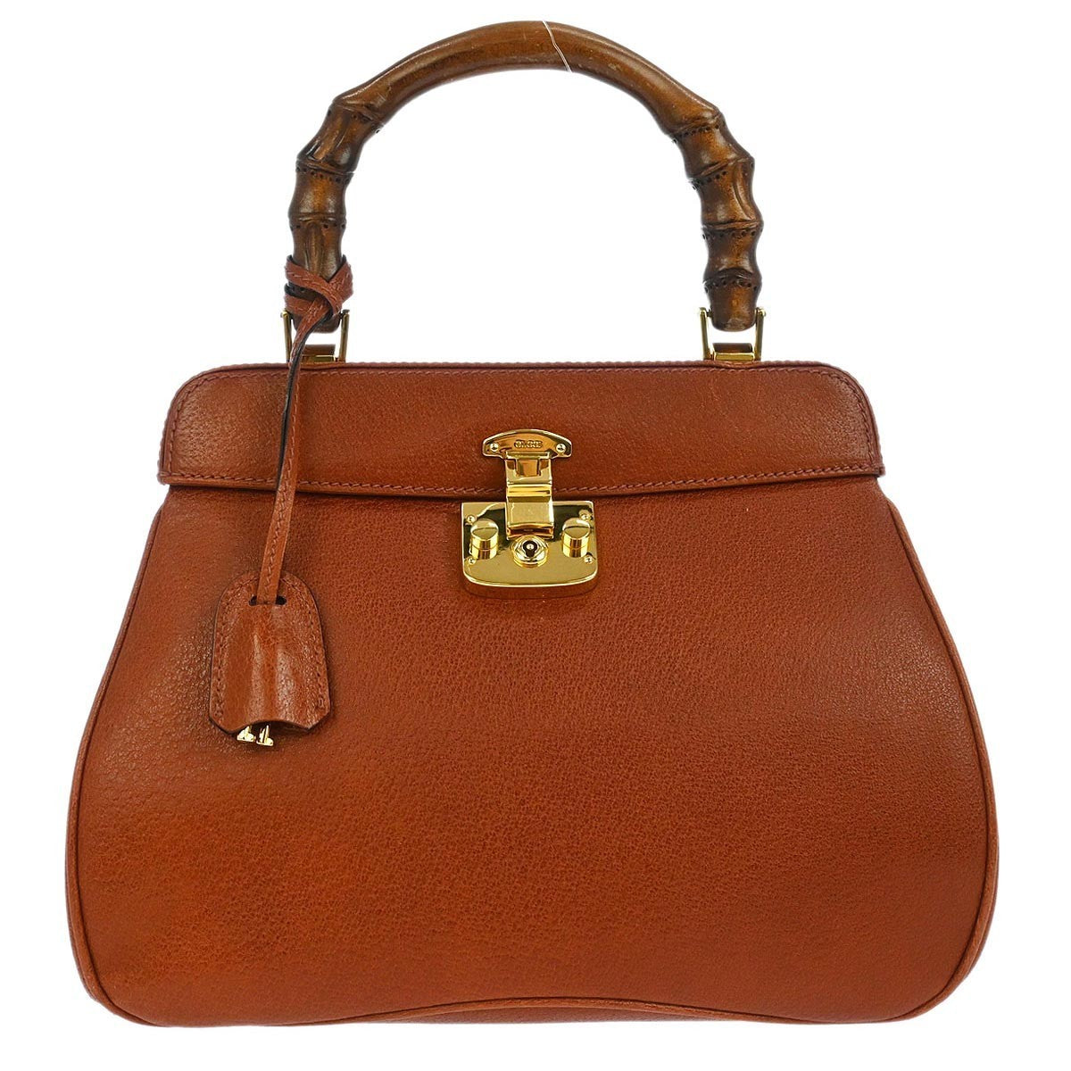 Gucci Lady Lock Bamboo Top Handle Bag Leather, BROWN, LEATHER, Handbag