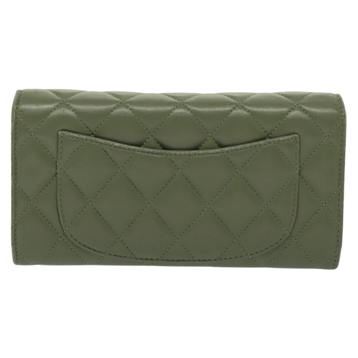 Chanel CC Gusset Classic Flap Wallet Quilted Lambskin, GREEN, LEATHER, Wallets
