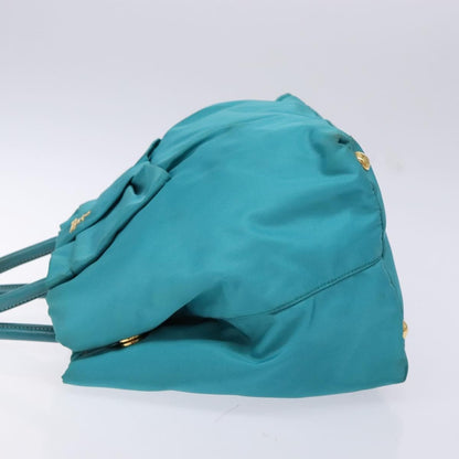Prada Logo Bow Tote Tessuto with Leather, TURQUOISE, NYLON, Tote bag