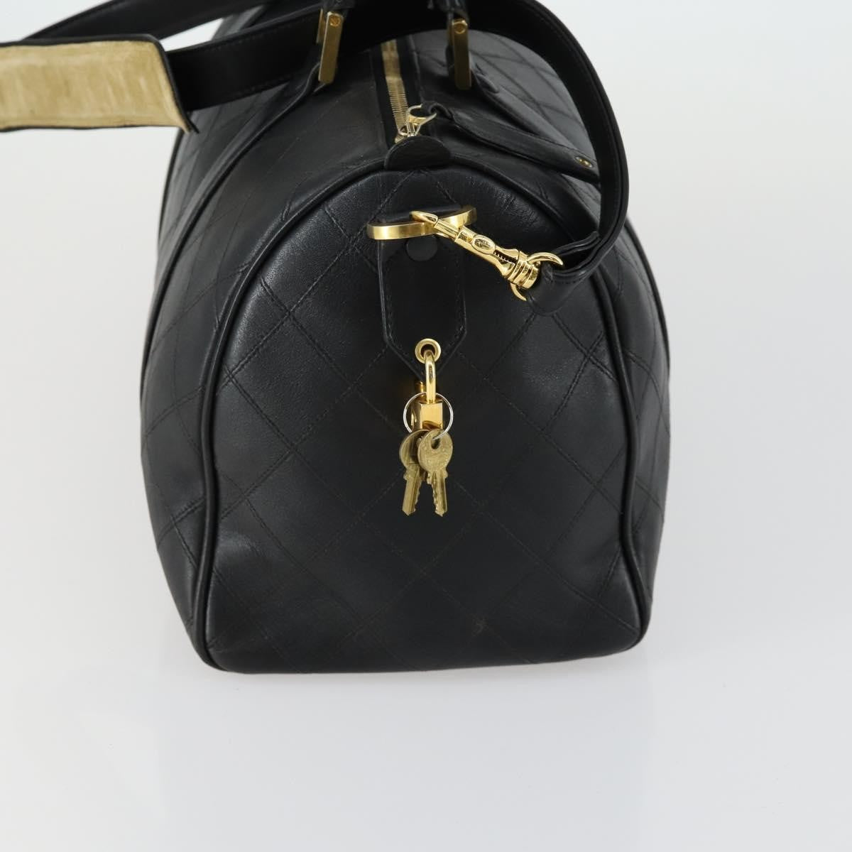 Chanel Vintage Diamond Stitch Boston Bag Quilted Lambskin, BLACK, LEATHER, Travel bag