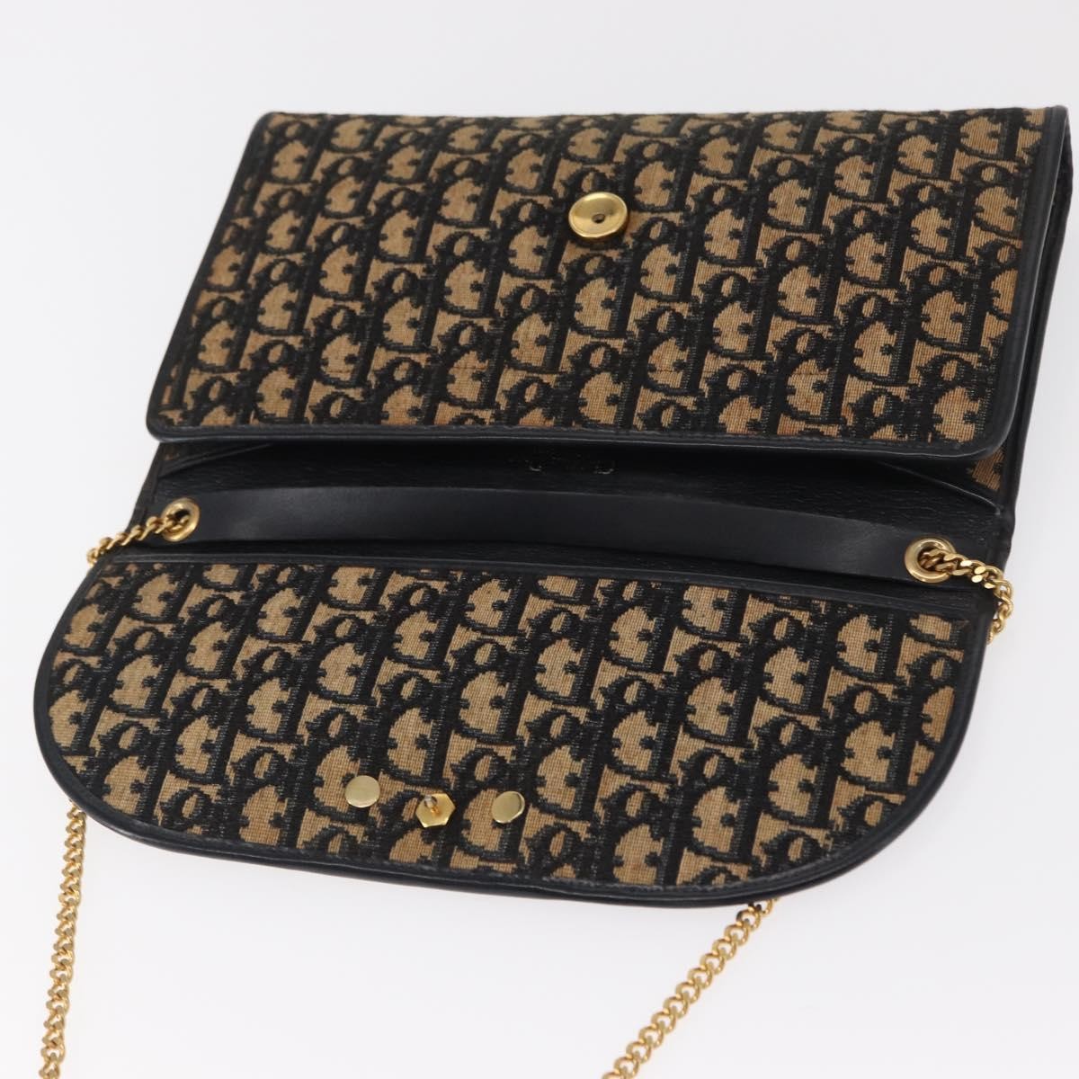 Christian Dior Vintage CD Chain Flap Shoulder Bag Diorissimo Canvas, NAVY, CANVAS, Shoulder bag