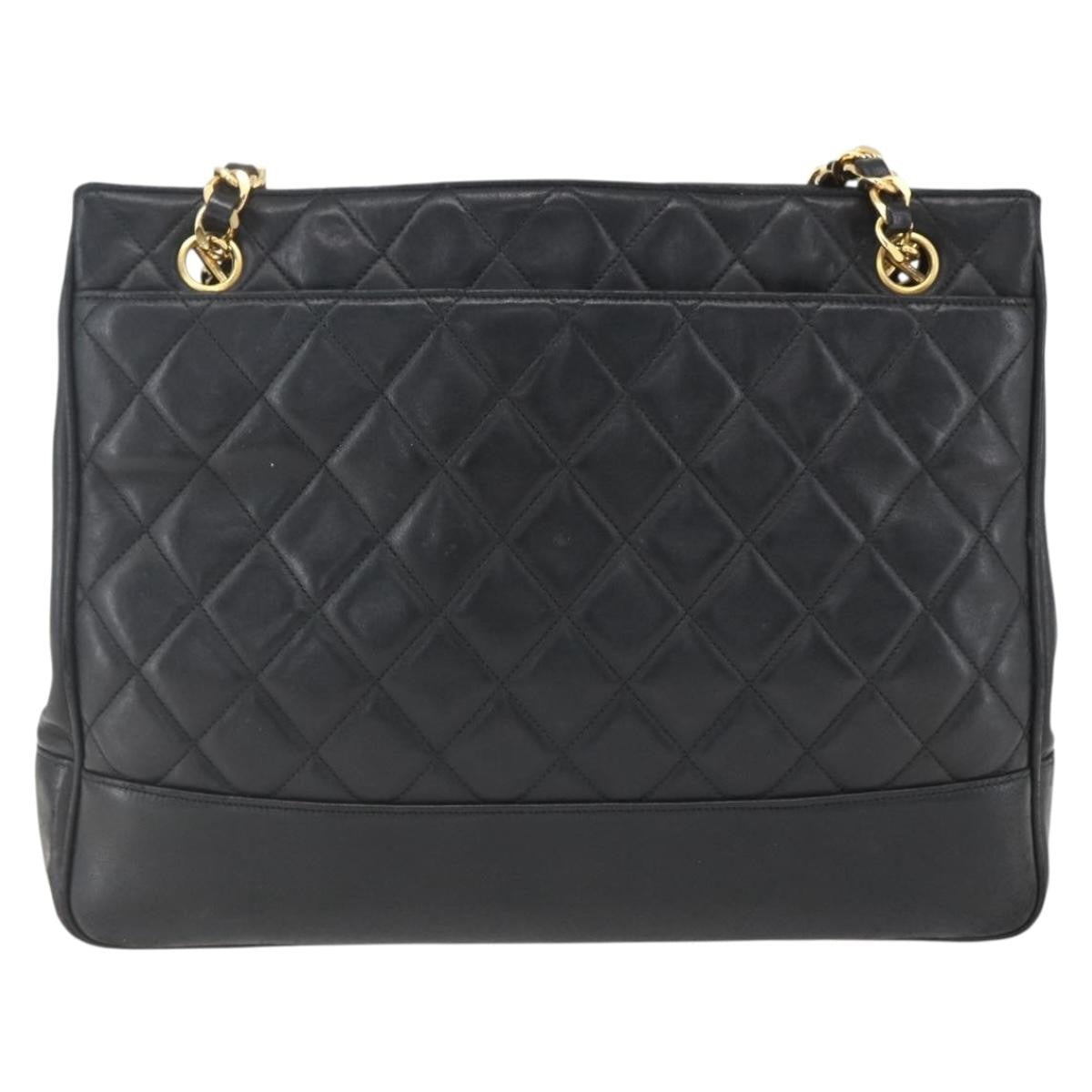 Chanel Vintage Shopping Tote Quilted Lambskin, BLACK, LEATHER, Tote bag