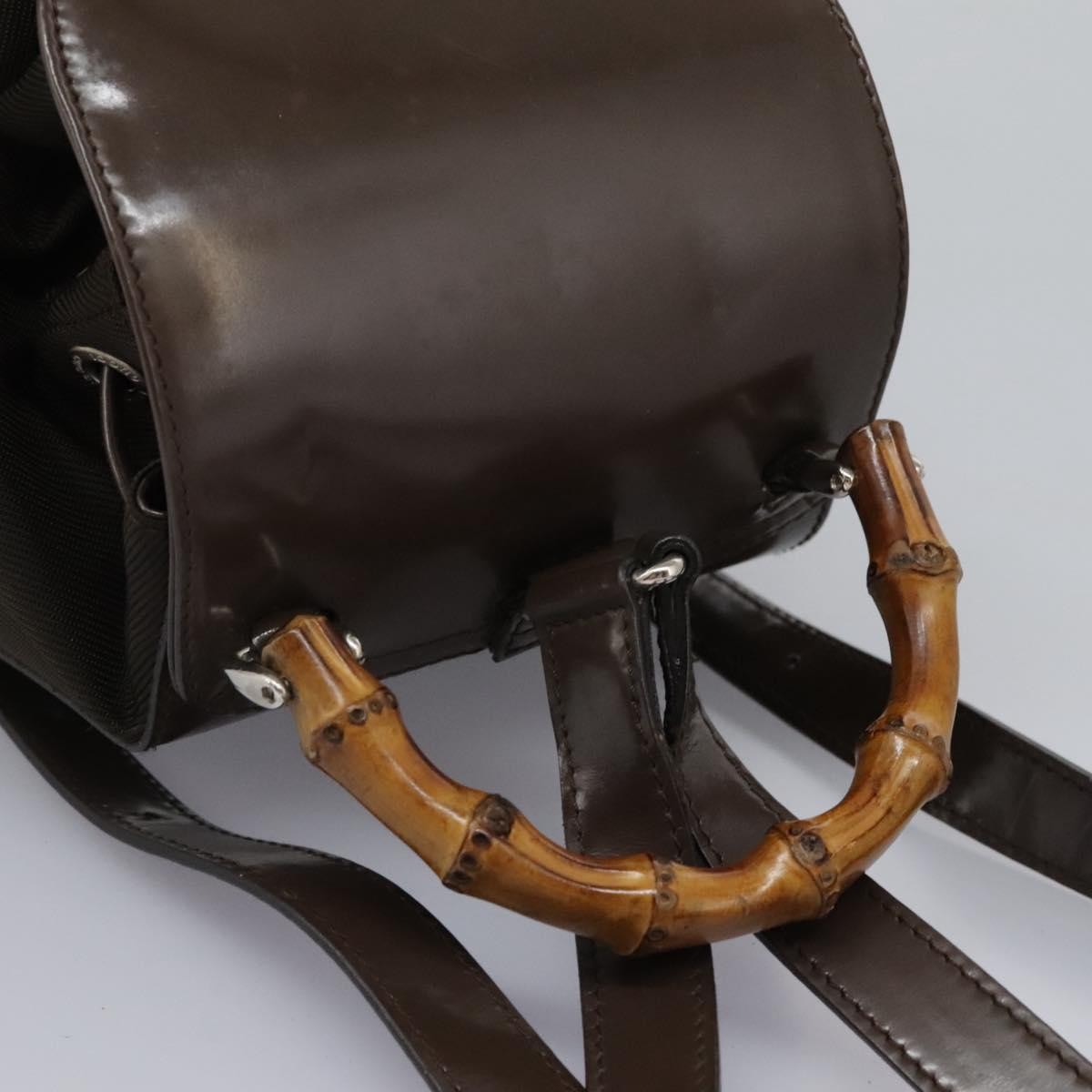 Gucci Vintage Bamboo Backpack Nylon and Patent Leather, BROWN, NYLON, Backpack
