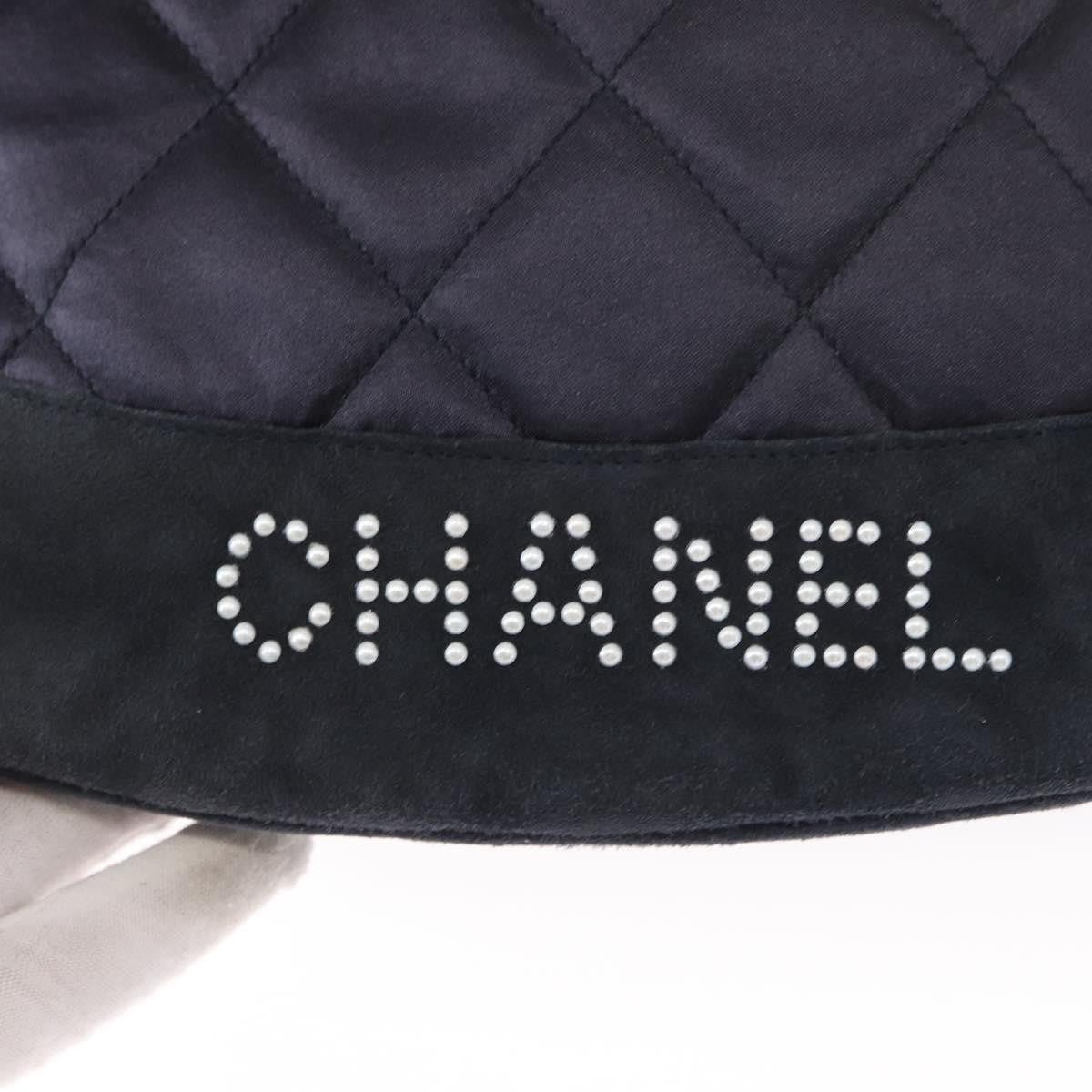 Chanel Vintage Drawstring Backpack Quilted Satin with Suede, NAVY, SATIN, Backpack