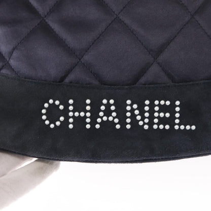 Chanel Vintage Drawstring Backpack Quilted Satin with Suede, NAVY, SATIN, Backpack