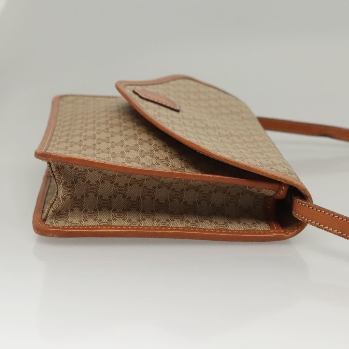 Celine Vintage Macadam Shoulder Bag Canvas and Leather, BEIGE, CANVAS, Shoulder bag