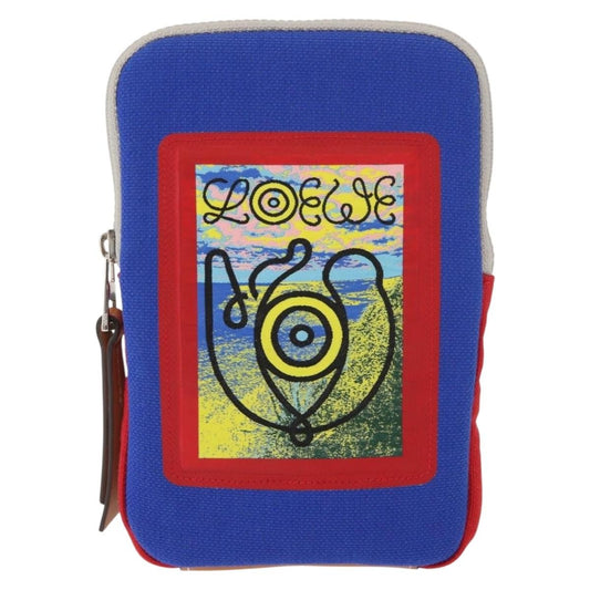Loewe Eye/Loewe/Nature Zip Neck Pouch Canvas with Applique, BLUE, CANVAS, Clutche & pouche