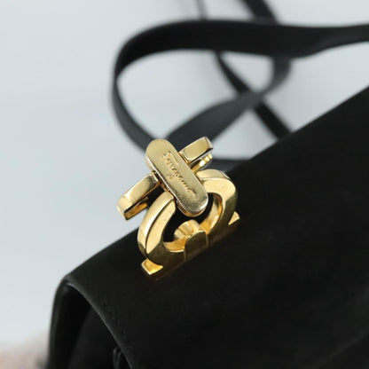 Salvatore Ferragamo Gancini Shoulder Bag Suede, BLACK, SUEDE, Shoulder bag