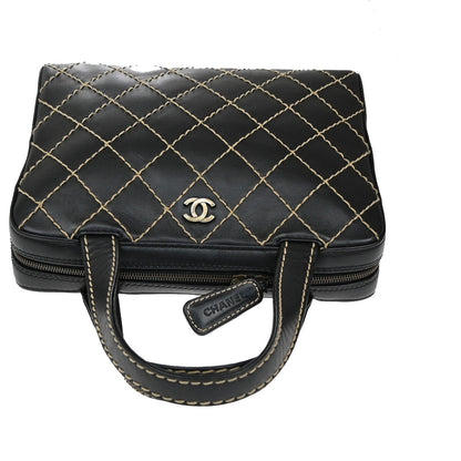 Chanel Surpique Zip Around Satchel Quilted Leather, BLACK, LEATHER, Tote bag