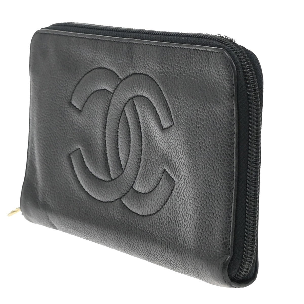 Chanel CC Zip Around Wallet Leather, BLACK, LEATHER, Wallets