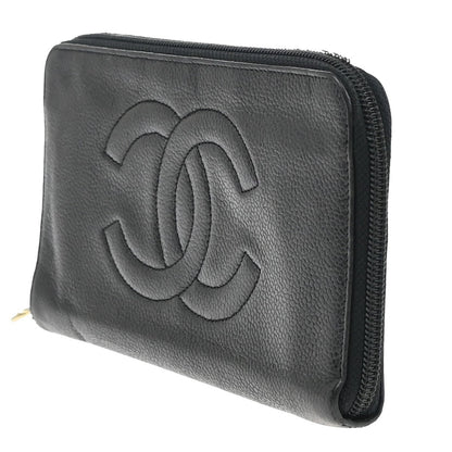 Chanel CC Zip Around Wallet Leather, BLACK, LEATHER, Wallets