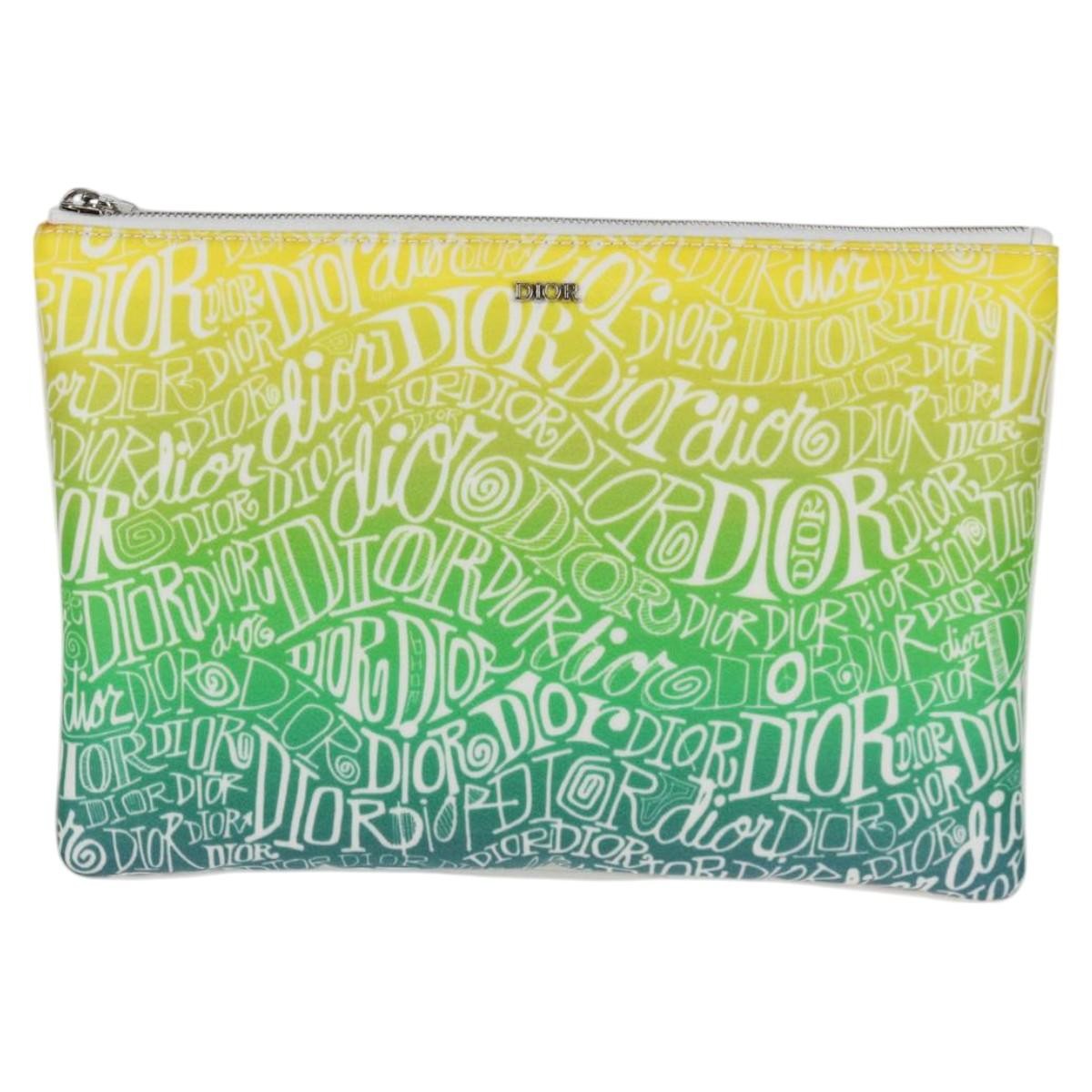Christian Dior Pouch Stussy Nylon, YELLOW, NYLON, Clutche & pouche