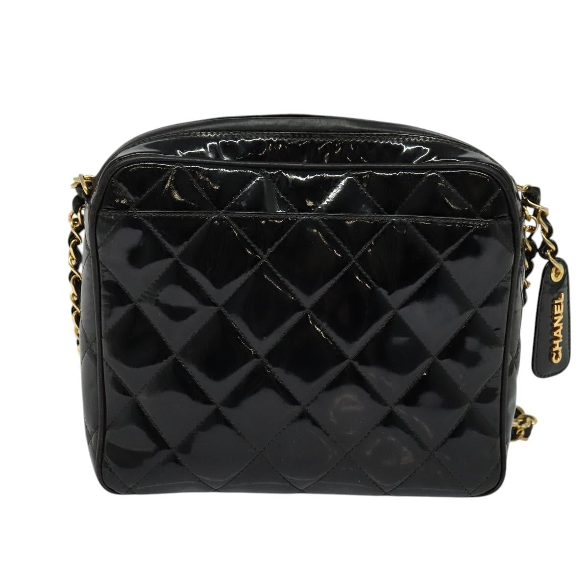 Chanel Vintage Square Front Pocket Camera Bag Quilted Patent, BLACK, PATENT_LEATHER, Shoulder bag