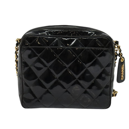 Chanel Vintage Square Front Pocket Camera Bag Quilted Patent, BLACK, PATENT_LEATHER, Shoulder bag