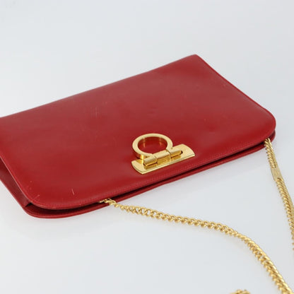 Salvatore Ferragamo Vintage Gancini Chain Shoulder Bag Leather, RED, LEATHER, Shoulder bag