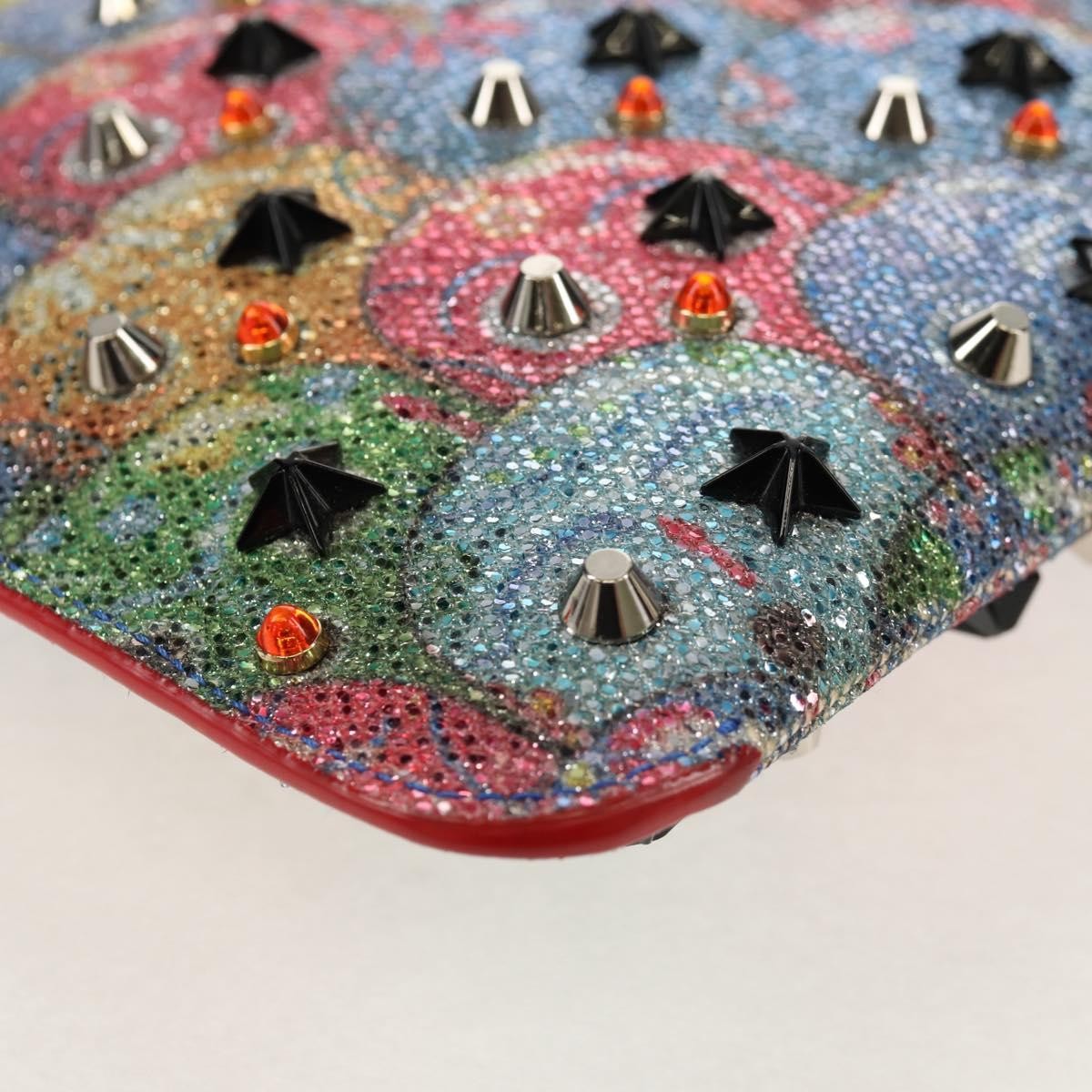 Christian Louboutin Loubiclutch Spiked Printed Leather, RED, CANVAS, Shoulder bag