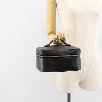 Chanel Vintage Cosmetic Case Leather, BLACK, LEATHER, Clutche & pouche