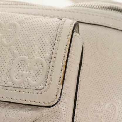 Gucci Front Pocket Belt Bag GG Embossed Perforated Leather, WHITE, CANVAS, Shoulder bag