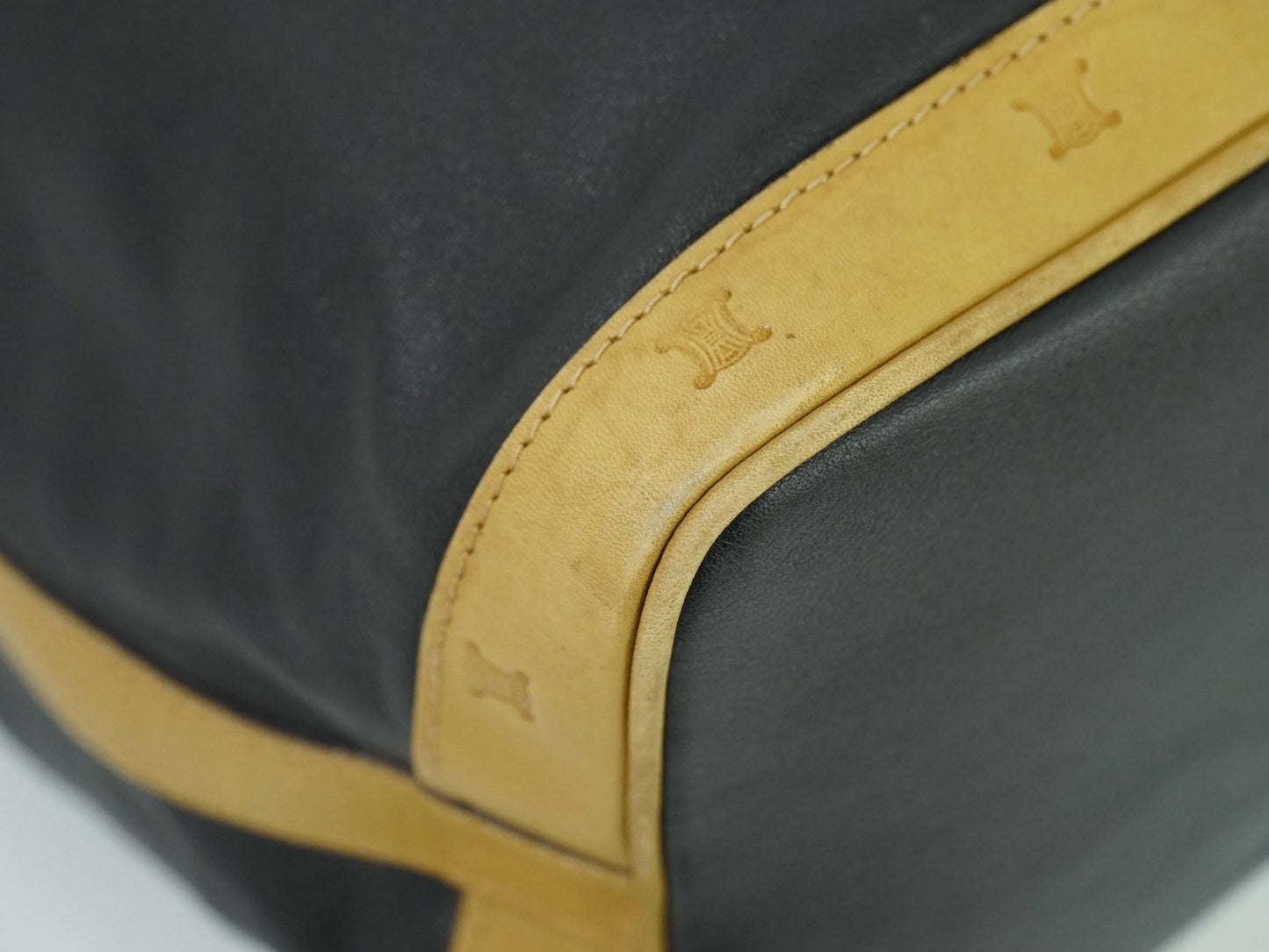 Celine Triomphe Drawstring Bucket Bag Leather, BLACK, LEATHER, Shoulder bag