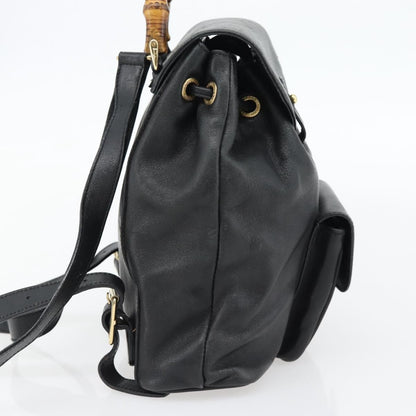 Gucci Vintage Bamboo Backpack Leather, Black, Leather, Backpack