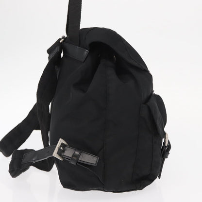 Prada Vela Double Front Pocket Backpack Tessuto with Saffiano Leather, BLACK, NYLON, Backpack