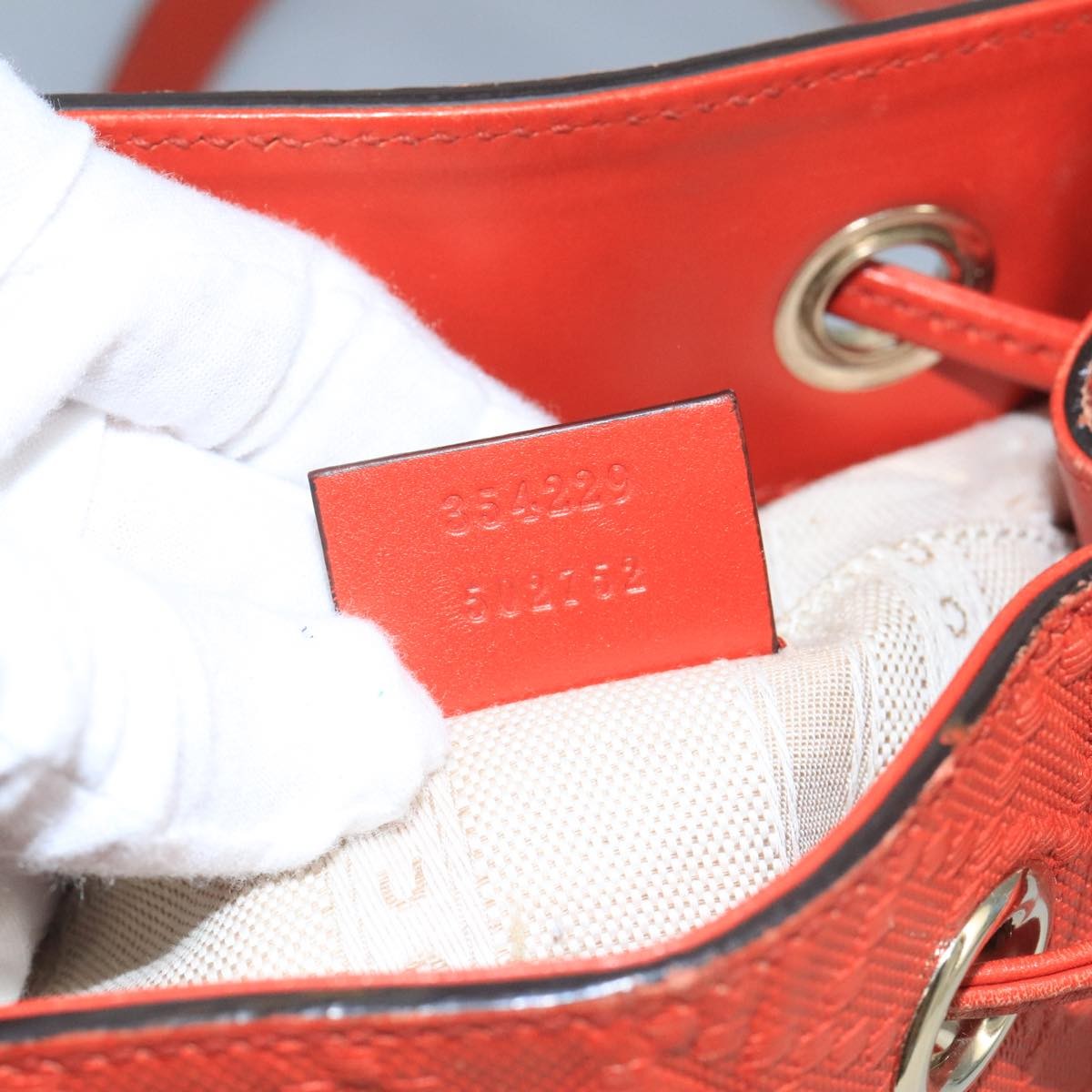 Gucci Bright Bucket Bag Diamante Leather, ORANGE, LEATHER, Handbag